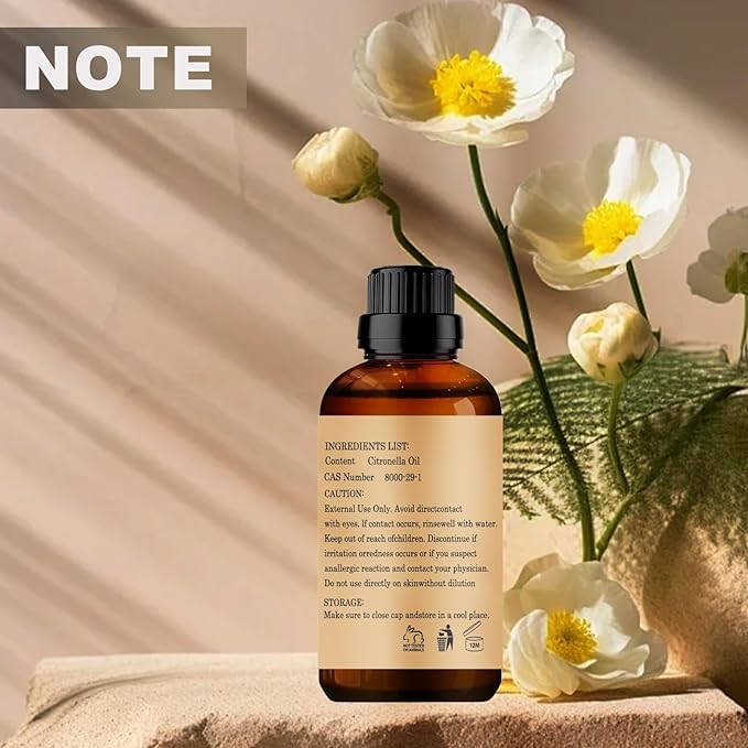 Citronella Essential Oil, 60ML Pure and Natural for Aromatherapy Diffuser - 2 Fl Oz