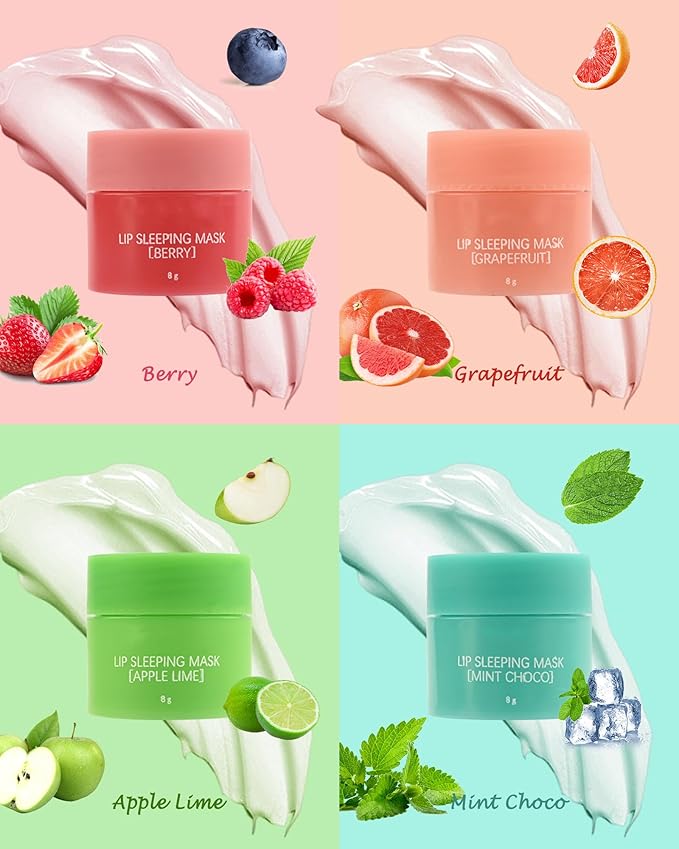 Lip Sleeping Mask Set-4 Pcs Moisturize & Nourish Lip Balm,Repair for Dry Cracked Lips,Deep Hydrating Lip Moisturizer Overnight Lip Blam,Treatment Lip Care Makeup Gift Kit for Women Men