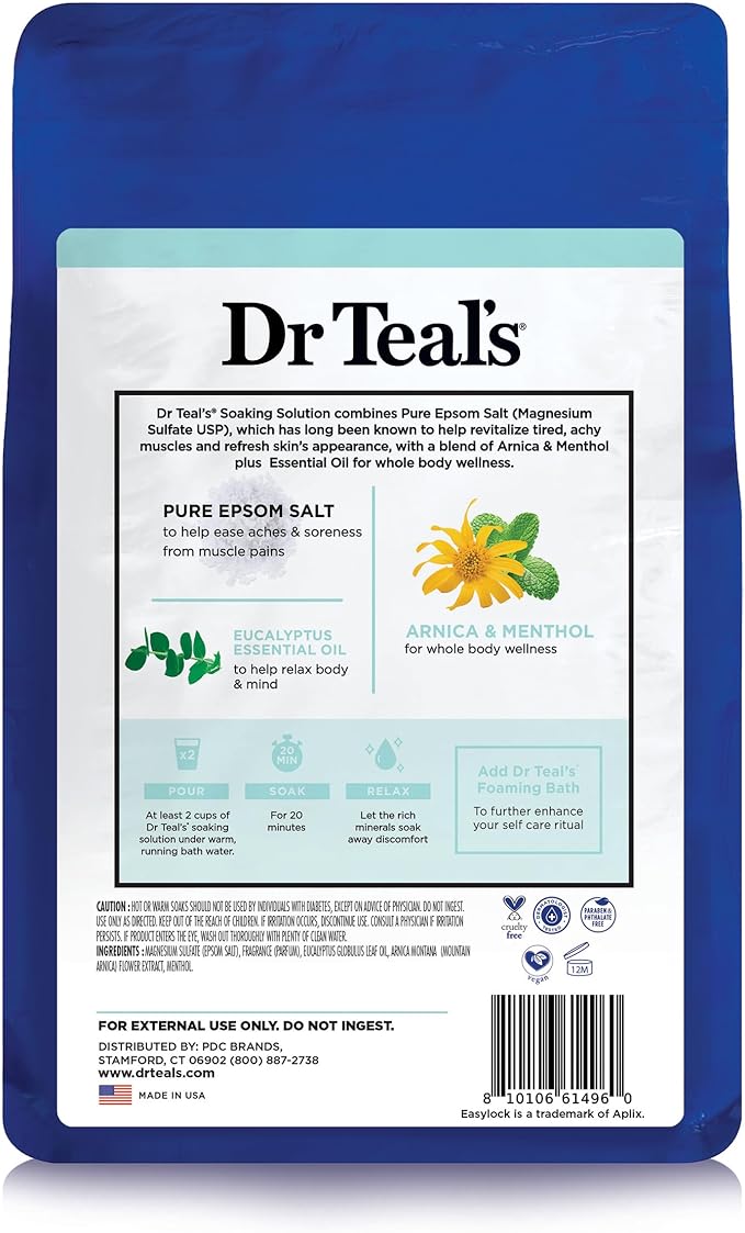 Dr Teal's Epsom Salt Magnesium Soak, Arnica Body Relief with Arnica, Menthol & Essential Oils, 3 lbs (Pack of 2)