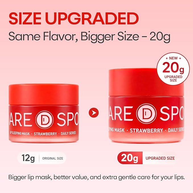 SPODARE Strawberry Sleeping Lip Mask 20g - Overnight Lip Treatment, Lip Care Hydration, Repair for Dry Cracked Lips, Soft and Nourished Lips, Birthday Gifts for Women & Teens