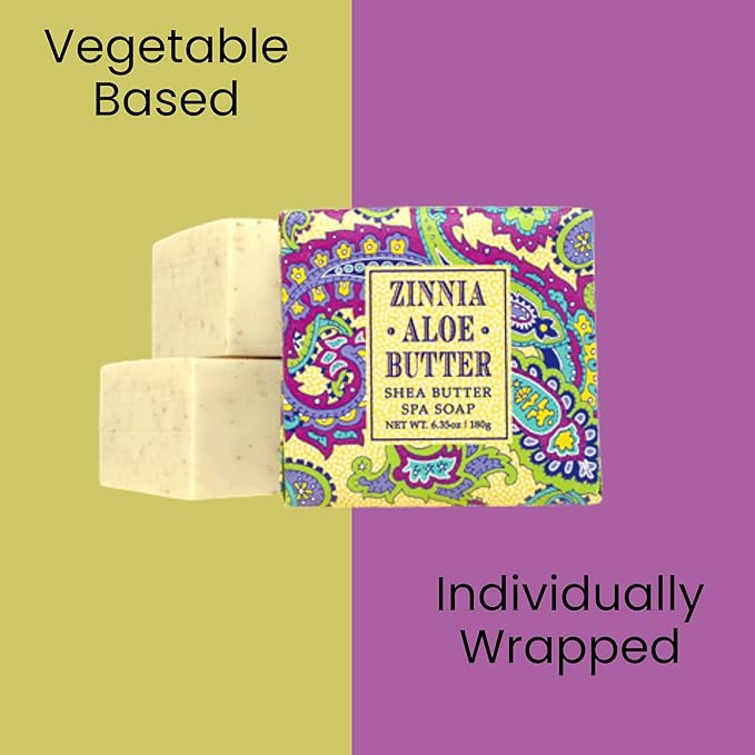 Greenwich Bay Mini Botanical Soap Bars – 12 Pack 1.9 oz Each – Individually Wrapped Guest Soaps for Airbnb, Spa, Travel, Bath – Travel Size Bar Soap Set, Zinnia Aloe Butter