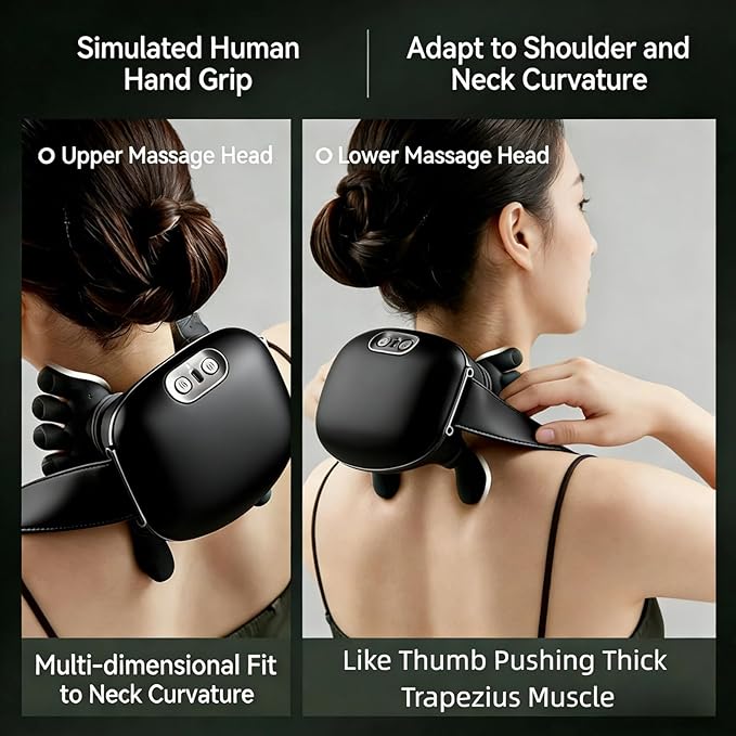 Portable Finger Pressure Neck and Back Massager with Heated Massage Tool, Electric deep Tissue 4D kneading Massage, simulating Human Relaxation and Muscle Pressure Relief
