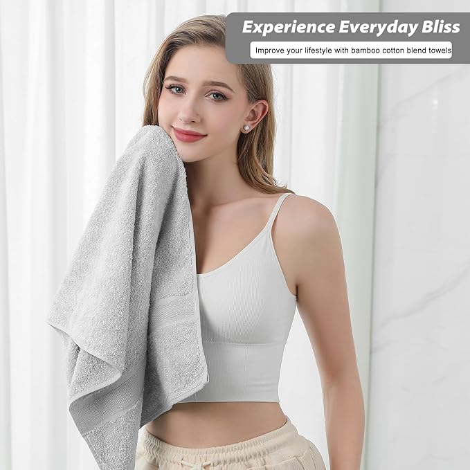 Aibaser Hand Towels-16x30inch - Lightweight and Highly Absorbent Hand Towels for Bathroom, Travel, Gym, Shower and Spa (Light Grey)
