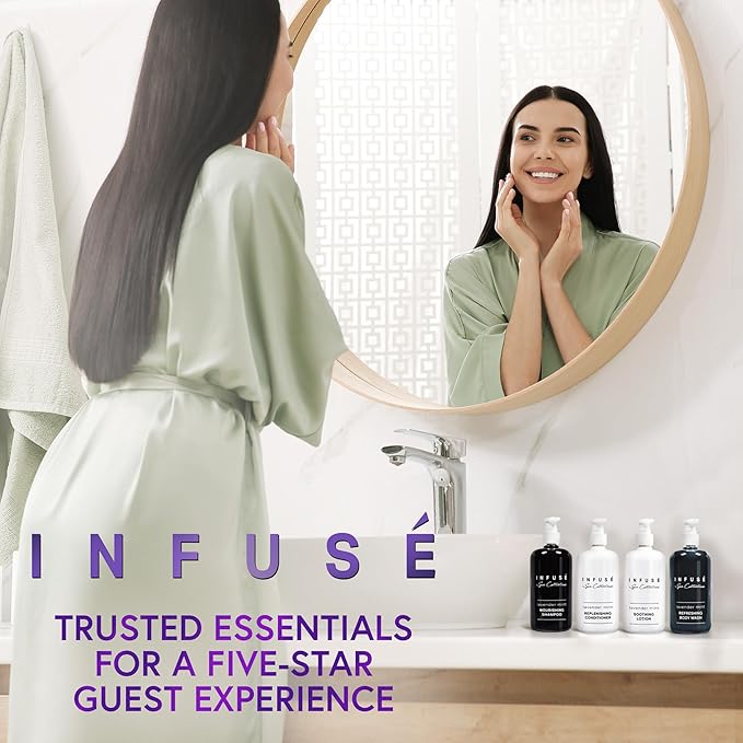 1-Shoppe Infuse Lavender Mint Spa Collection Amenities Set | 10.14 oz Pumps | Shampoo, Conditioner, Hand/Body Wash, Lotion