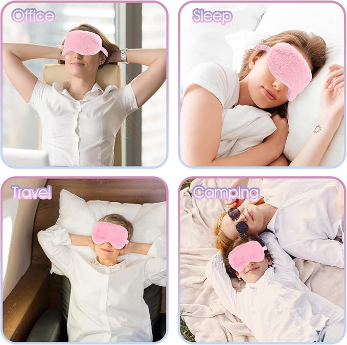 2 Pcs Plush Eye Mask Soft Sleeping Blindfold Eye Cover Comfortable Furry Faux Fur Sleeping Mask Satin Nap Night Eyeshade Cover for Women Men Gift (Pink)