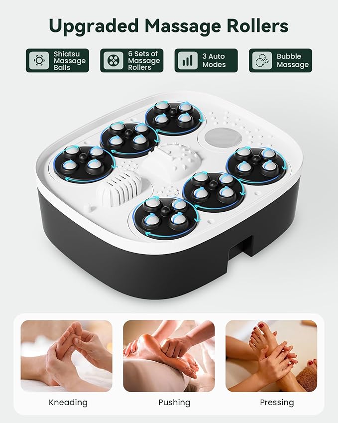 Snailax Foot Spa Bath Massager with Heat, Bubble, Shiatsu Massage Rollers, Remote Control, Temperature Control, Collapsible, Pedicure Foot Soaking Tub