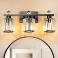 3-Light Black Modern K9 Crystal Vanity Lights, Black Bathroom Light Fixtures Stainless Steel Crystal Vanity Light Fixture
