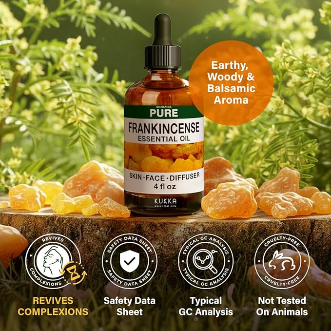 100% Pure Frankincense Oil - 4 Fl Oz Frankincense Essential Oil for Hair, Skin, Diffuser, Aromatherapy & DIY Soap Making Scent