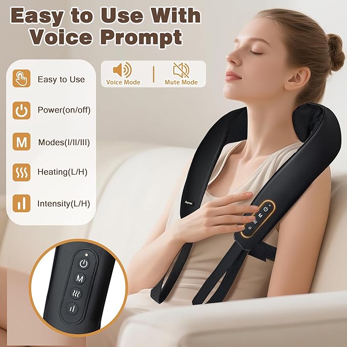 Joyset Neck Massager with Heat, Cordless Shiatsu Neck Massager for Pain Relief Deep Tissue, 6D Kneading Shiatsu Shoulder Massager for Mother's Day, Dad Mom and Friend