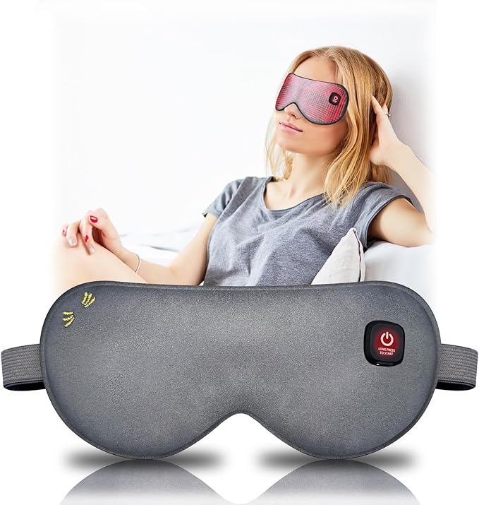 Heated Eye Mask - Rechargeable Cordless Silk Warm Eye Compress, 3 Temp Settings for Dry Eyes/Eye Fatigue, Light Blocking Soft Eye Heating Pad with Washable Cover, Travel-Friendly for Women & Men