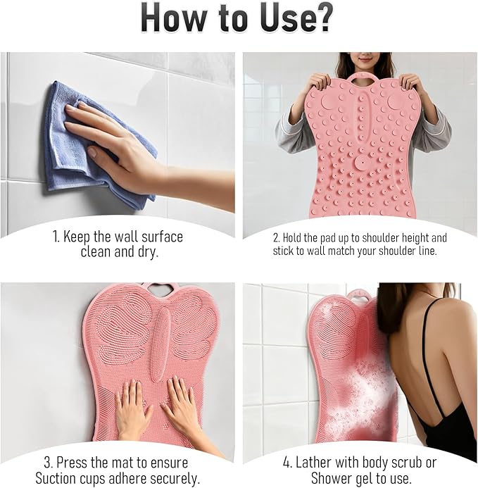 Back Scrubber Body Bath Cushion for Tub Bathtub Back Lumbar Ergonomic Support, Silicone XL Large Thick Soft Seat Pad Non-Slip Suction Cups, Relaxing Spa Exfloating Scrubber Mat 28x19 Pink