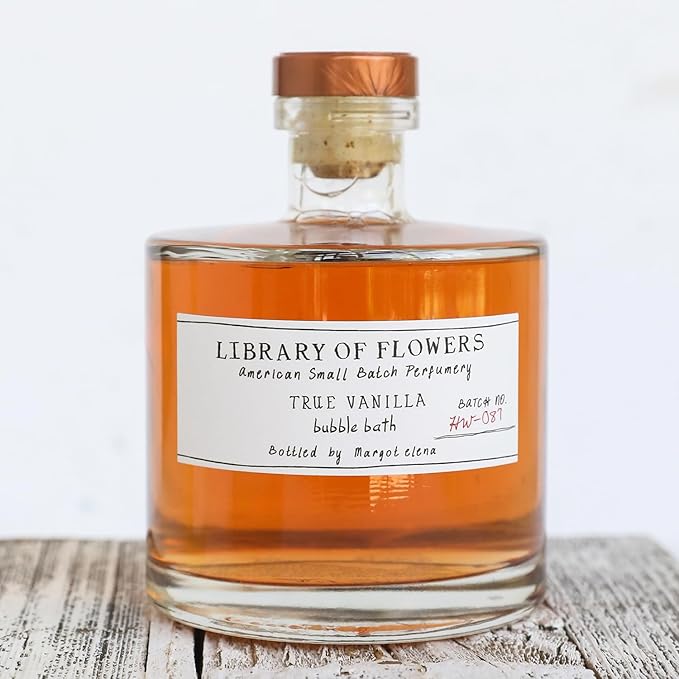 Library of Flowers True Vanilla Bubble Bath, Bergamot, Dark Vanilla & Amber Storied Fragrance, 17 fl. oz. Luxury Hydrating Bubbling Soap, Richly Scented Bath and Body Product