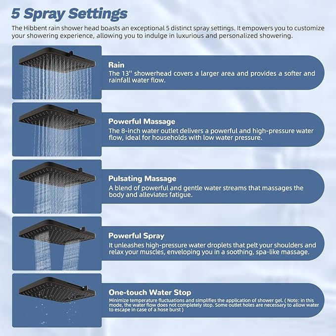 Hibbent 13'' cUPC Certified Shower Head Combo, High Pressure 5-spray Rainfall Showerhead, Stainless Steel 4 Sprays Handheld, All Metal 4-way Diverter Arm, 71'' Hose & Holder, Oil-Rubbed Bronze