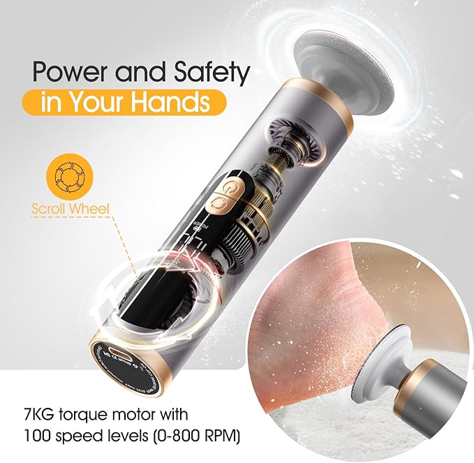 Electric Foot Callus Remover Rechargeable for Dry Foot Skin,FSA&HSA Electric Foot File for Dead Skin & Cracked Heel,Foot Callus Shaver with 2 Detachable Discs & 40 Sanding Papers