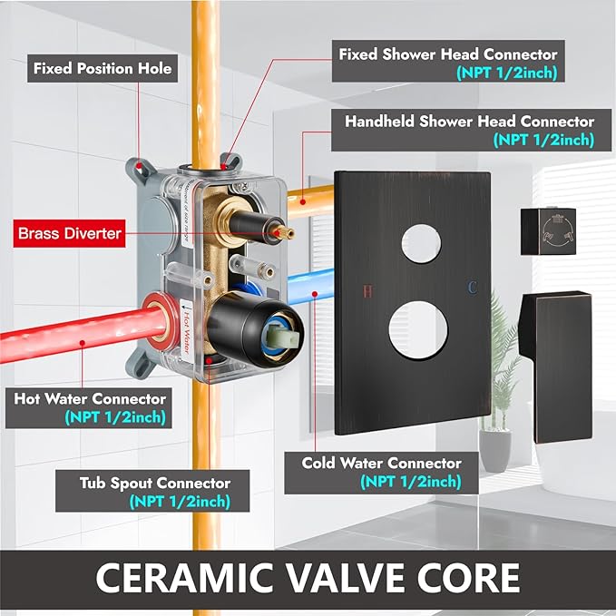 Midanya Shower System with Tub Spout,Bathtub Shower Faucet Set with Square Rainfall Head and Handheld Sprayer Wall Mount Tub Faucet Set with Valve and Trim Kit,8 Inch Oil Rubbed Bronze