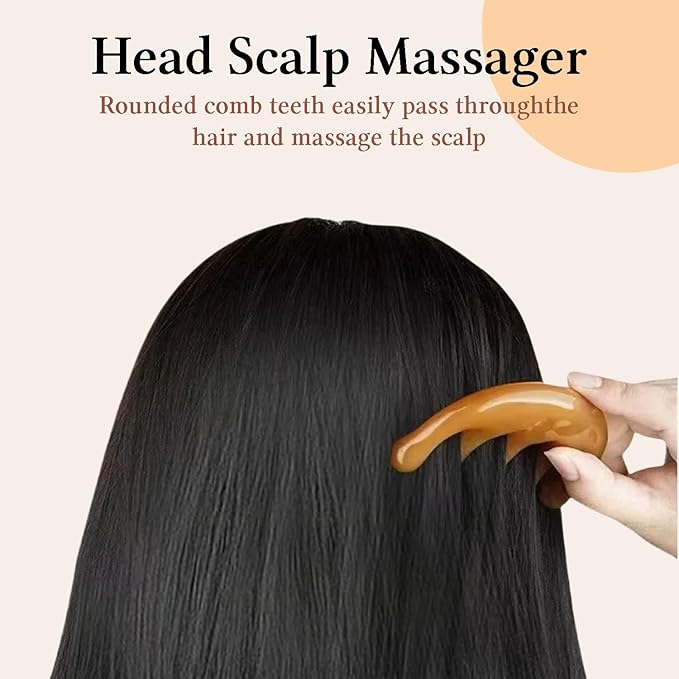 GSHOW Head Massager Scalp Resin Handheld Wide Tooth Gua Sha Comb Relax Massage Tool for Soothing Head Massage