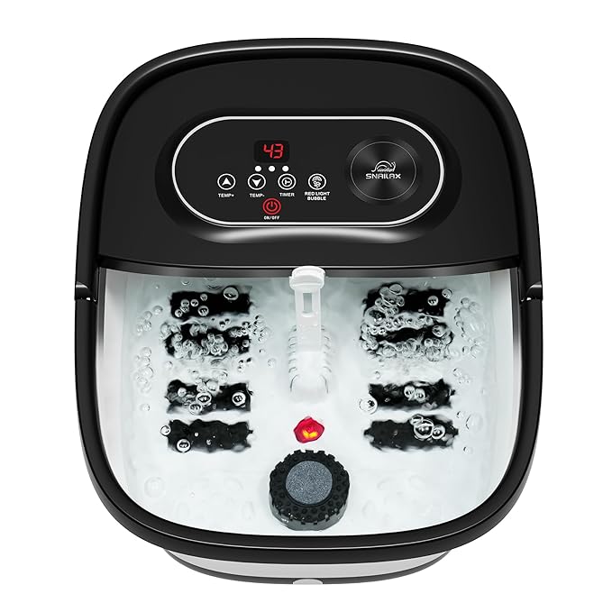 Snailax Foot Spa with Heat, Foot Bath, Collapsible Foot Spa Bath Massager with 8 Massage Rollers, Temperature Control, Bubbles, Pumice Stone, Foot Soaking Tub