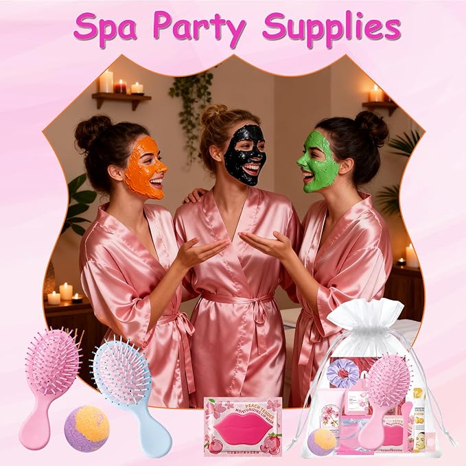 130 PCS Spa Party Supplies for Women, Include Face Masks Skincare, Hand Cream, Lip Balm, Lip Mask, Under Eye Patches,Hair Brush, Foot Bath Bombs,Spa Birthday Sleepover Party Supplies for Girls Women