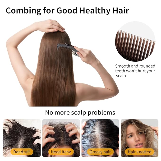 Dandruff Comb Wide Tooth, Stainless Steel Fine Tooth Lice/Psoriasis Scalp Detox Comb for Women, Men & Kids, Professional Portable Sweep/Massage/Clean Shower Brush Tool for Hair Care/Growth (Blue)
