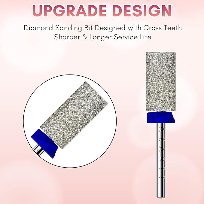 Makartt Nail Drill Bits - Large Barrel Carbide Diamond Sanding Bit for Nails Prep Shaping, Upgrade Drill Tips with Cross Teeth and Dust-Proof Ring for Manicure Salon Cuticle Remove, M #150 Grit