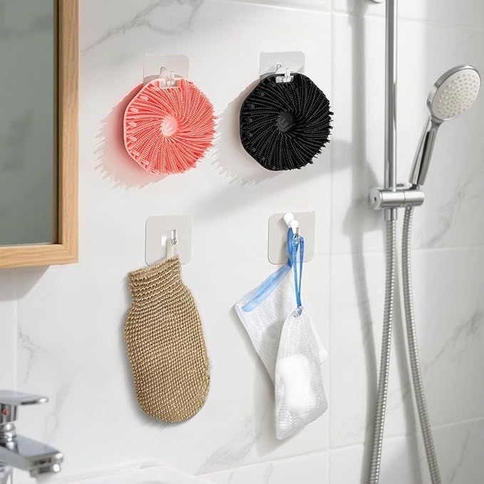 ManmiHealth 5 PCS Silicone Body Scrubber Shower Brush, Upgrade Super-Exfoliating Shower Scrubber with Non-Slip Hand Strap, Silicone Body Buffer Shower Mitt with Soap Bag Set(Black+Pink)