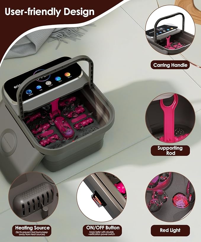 OOAMBB Collapsible Foot Spa with Heat, Bubble,Temp Control,Remote Control, Color Touch Screen Foot Bath Massager with 6 Massage Rollers,Foot Soaking Tub,Pedicure Foot spa for Stress Relief (Deep Grey)