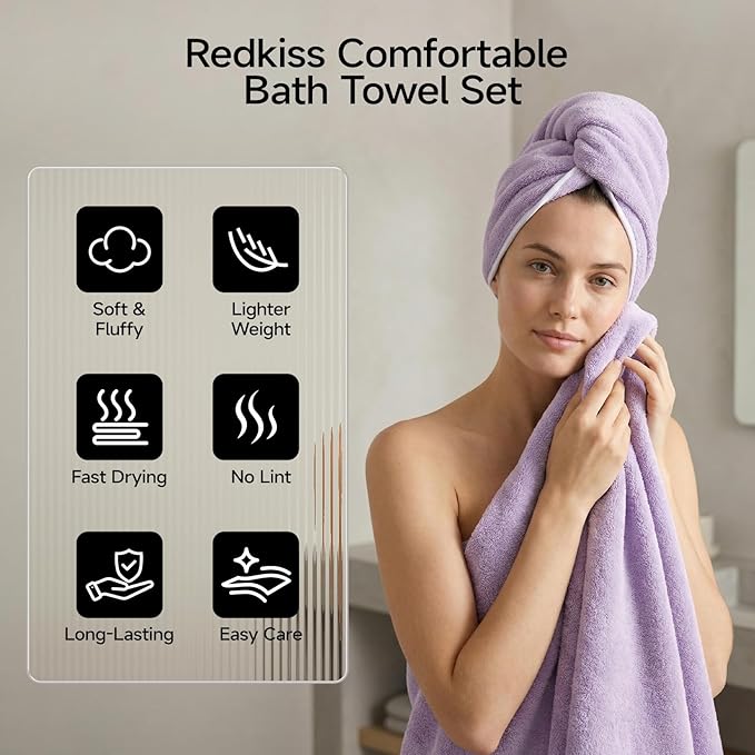 REDKISS 2 Pack Microfiber Extra Large Bath Sheets, 35 x 70 Inches, 670G, Soft and Absorbent, Quick Dry Oversized Bath Towels, Perfect for Bathroom, Plush Shower Towels for Spa, Gym & Hotel, Purple