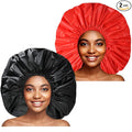 Jumbo Size Shower Cap 2 PCS Waterproof Shower Caps for Women, Extra Large Shower Cap, Reusable Super Large Bath Caps Hair Cap for Long Thick Curly Hair, Locs, Twist Braids - Black+Red