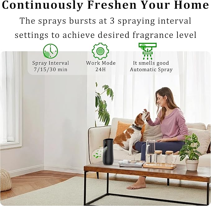 Automatic Air Freshener Spray Dispenser (4-Pack), Free Standing or Wall Mounted Adjustable Aromatherapy Machines for Home, Indoor, Bathrooms, Offices, Hotels and Commercial Places (Black, 001)