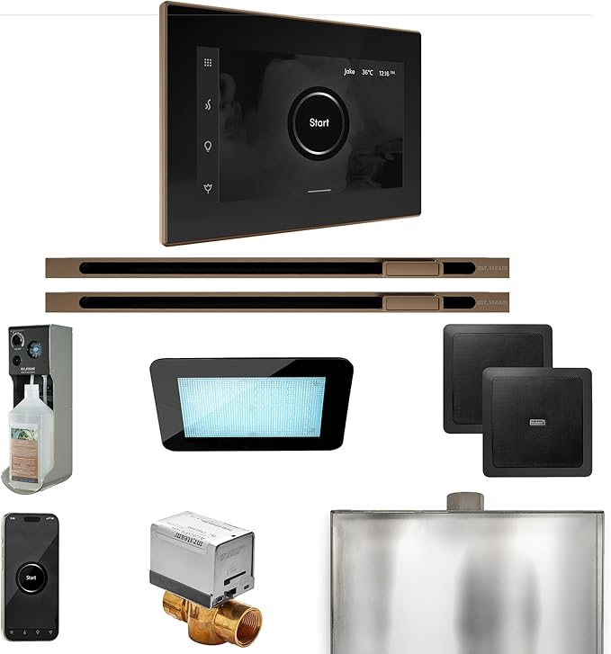 Mr Steam XDream Max Steam Shower Pkg w/iSteamX Control and Linear Steamhead in Black Nouveau Bronze