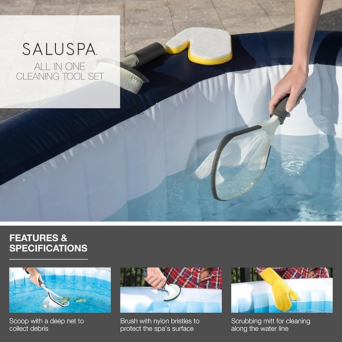 Bestway SaluSpa All-in-One Cleaning Tool Set for Inflatable Hot Tub & Spa - Maintenance Kit with Net, Scrub Brush & Scrubber Mitt Cleaning Accessories