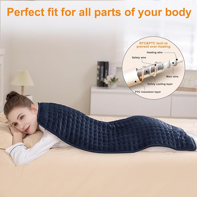 Deepsoon Heating Pad,Electric Heating Pads for Back,Neck,Moist Heating Pad for Abdomen Shoulder Knee Legs,Dry/Moist Heat&Auto Shut Off,Mother's Day Birthday for Men and Women,Navy Blue,40x20 Inch