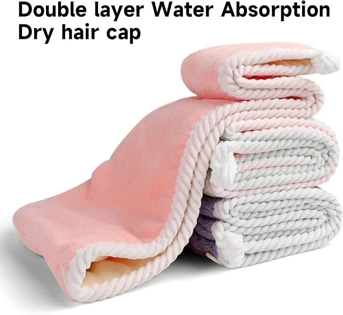 Microfiber Hair Towel, Hair Towel wrap for Women,Hair wrap Towels,Hair Turbans for Women Wet Hair, wrap for Kids (Pink and White) 1pcs