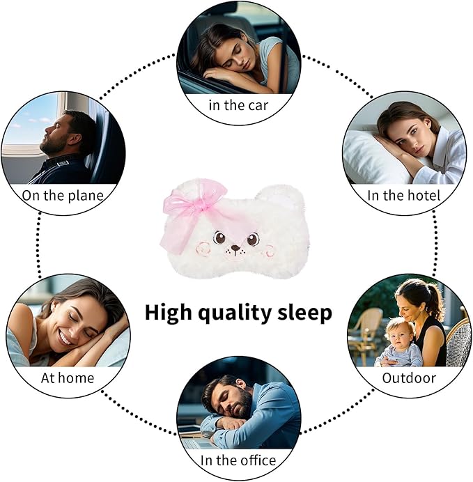 PERFECTSIGHT Sleep Eye Masks, Cute Penguin Plush Sleep Eye Cover Lightweight Adjustable Eyeshade Faux Fur Mask Cover for Women Men Sleep Travel Nap, Lace Bear
