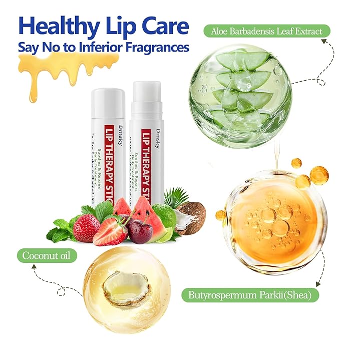 Dmsky Lip Therapy Lip Balm Stick,10 Natural Berry Flavor Healing Hydrating Chapstick Bulk for Chapped Lips Severe,Dry Lips,0.15 OZ,Pack of 20