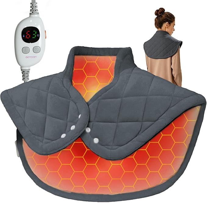 GOTCOZY Heating pad for Neck and Shoulders Pain Relief-Heat Wrap pad with Deep Penetrating Heat, 3H Auto Shut Off, 6 Heat Settings, 22"x23" Size, Ideal Gift for Women, Men, Elderly (Slate Gray)