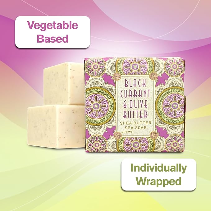 Greenwich Bay Mini Botanical Soap Bars 12 Pack 1.9 oz Each Individually Wrapped Guest Soaps for Airbnb, Spa, Travel, Bath Travel Size Bar Soap Set, Black Currant & Olive Butter