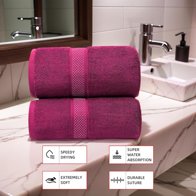 Fluffy Cotton Bath Towels Set650GSM,2-Piece Set, Thickened and Enlarged(31.5x63 inches),Super Absorbent,Soft,Suitable for Hotel, Bathroom, Swimming Pool, SPA,Gift(Dark Red)