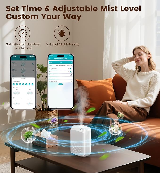 XEITIN Waterless Essential Oil Diffuser 3000 Sq.Ft Coverage for Large Home Hotel Office, 400ml Cold Air Scent Machine, Bluetooth App Control, No-Noise Aroma Diffuser Wall Mount Gift for Mom for Her