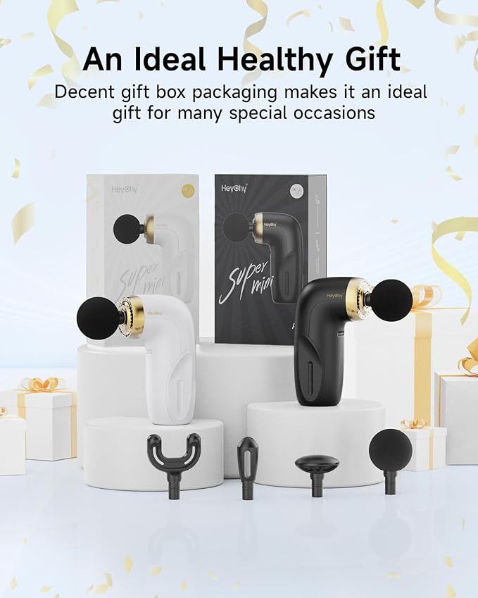 HEYCHY A1 Super Mini Massage Gun, Percussion Deep Tissues Muscle Massager, Travel Massage Gun, Compact Sports Massager, Portable Handheld Massager for Office Gifts for Him/Her, Home, Athletes(White)