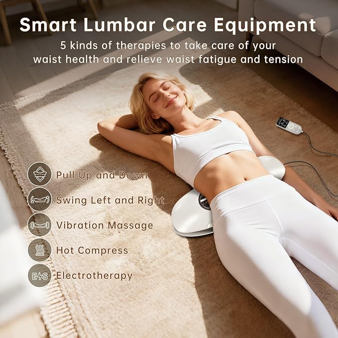 Zenopax Electric Lumbar Traction Device, Multifunctional Back Traction Device with Dynamic Traction, Left-Right Swing, 8-Level Electrotherapy, Vibration Massage, 3-Level Hot Compress