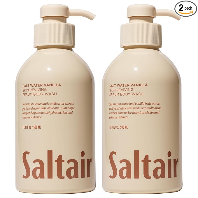 Saltair Body Wash 2-Pack – Salt Water Vanilla – Moisturizing Body Wash with Multi-Algae Complex – Scented Shower Gel for Women and Men – 2x 17oz – Vegan, Cruelty-Free, Paraben-Free