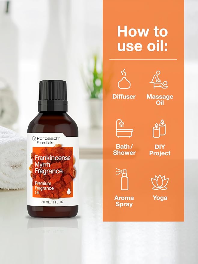 Horbäach Frankincense Myrrh Fragrance | 1 fl oz (30ml) | Premium Grade Fragrance Oil | for Diffusers, Candle and Soap Making, DIY Projects & More