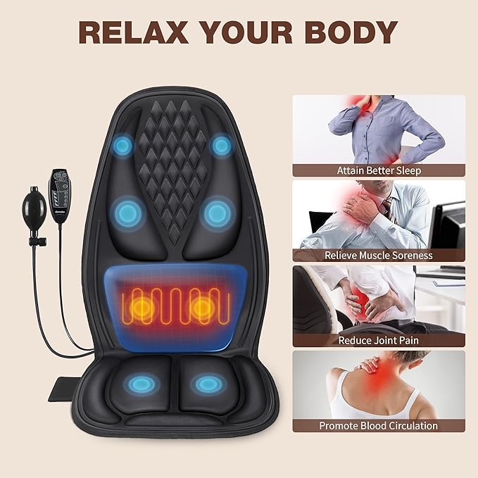 Back Massager with Heat with 8 Motors, Massage Chair Pad, Seat Massager with Back Traction for Full Body Massage, Massage Cushion for Home/Office/Easter