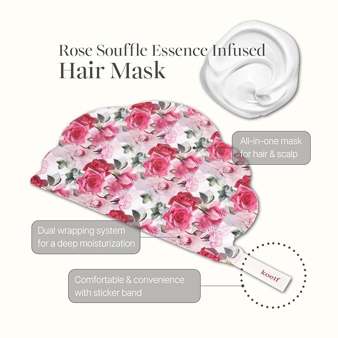 Koelf Rose Petal Satin Hair Mask - Intensive Nourishing & Repairing Cap Mask for Silky, Moisturizing Hair, Strengthens Scalp, Rose Essence Treatment (5ea)