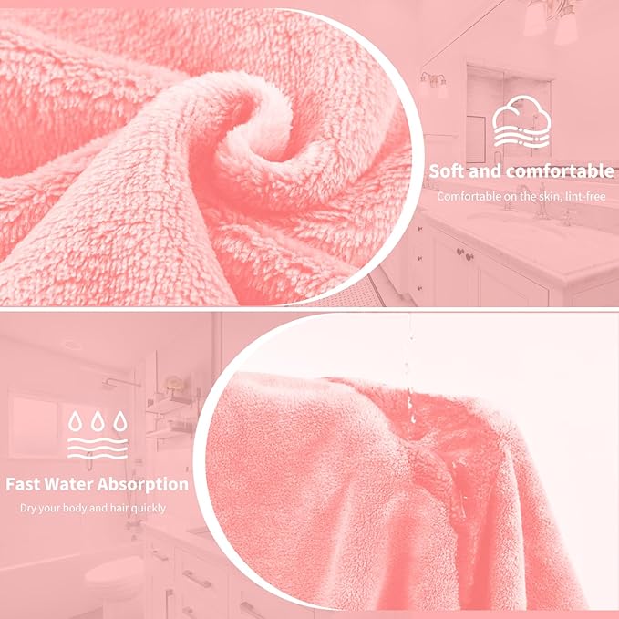 Bath Wrap Towels for Women – Adjustable Spa Shower Wrap with Super Absorbent Microfiber, Quick-Dry Body & Hair Towel Set for Home, Hotel, Beach, Pool, Gym, Travel (Pink, L - XL)