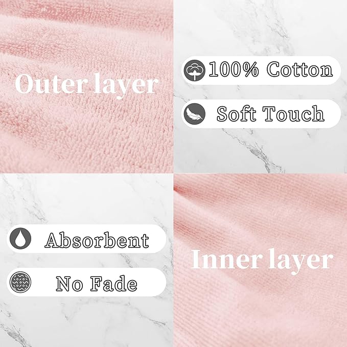 VOOVA & MOVAS Baby Wash Cloths 6-Pack, 100% Cotton Soft Absorbent Washcloths with Hanging Loop, 8.3x6.3 Inch European Style Bath Mitts for Toddler Shower, Pink Cherry