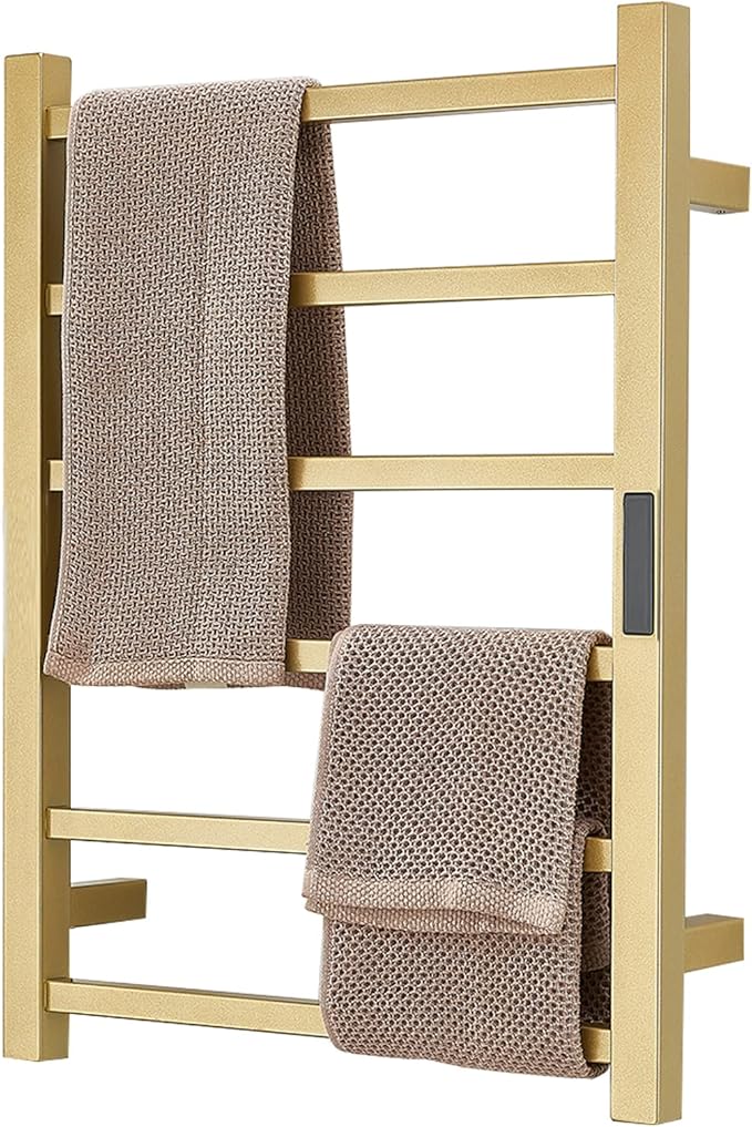 Electric Heated Towel Warmer Rack Gold Bathroom Accessories, With Timer Wall Mounted Rail, 6 Bars Stainless Steel Drying Racks Home Radiator, Hardwired