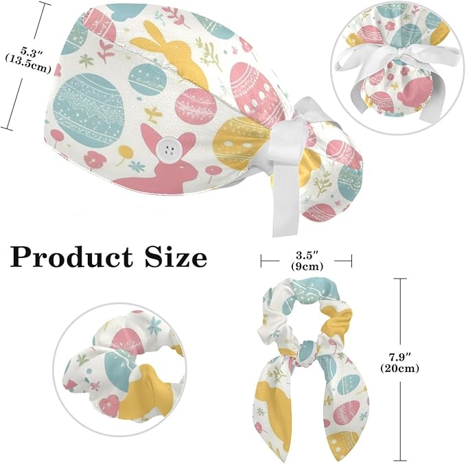 Scrub Caps Women Ponytail Cute Pink and White Leaves Caps Bouffant Working Hat Elastic Tie Back Hats with Button