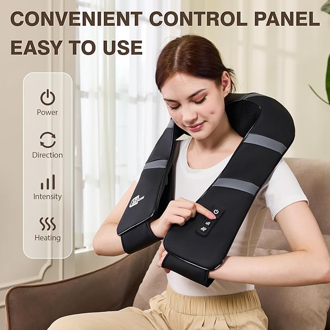 Neck Massager with Heat - Back and Neck Massager for Pain Relief Deep Tissue Shiatsu Kneading Massage Pillow, Neck and Shoulder Massager, Gifts for Men Women Mom Dad (Not Cordless)